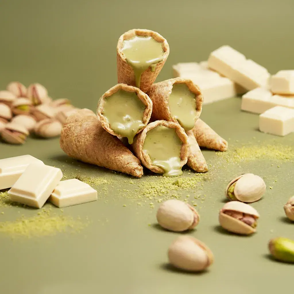 Mini kornútky pistácia a biela čokoláda