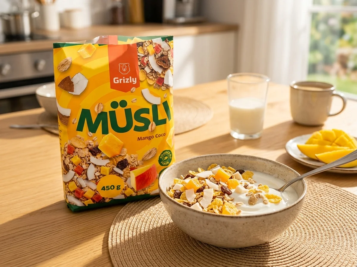 müsli v miske na stole
