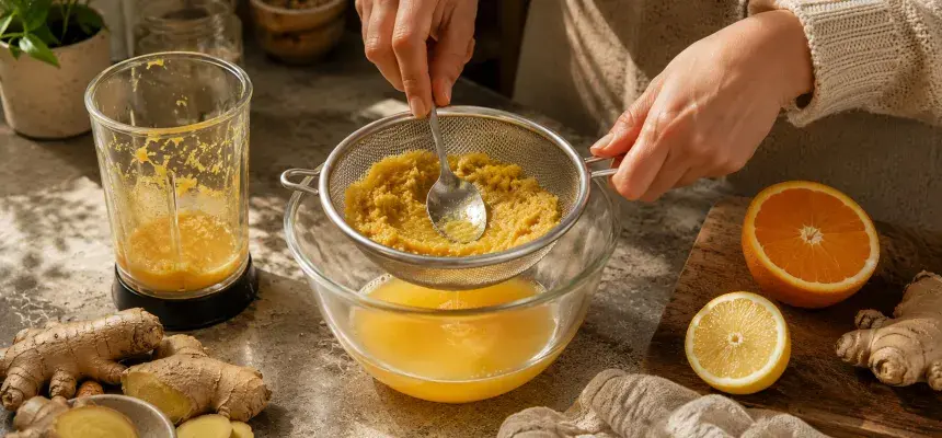 Cedenie domáceho ginger shotu zo zázvoru a citrusov