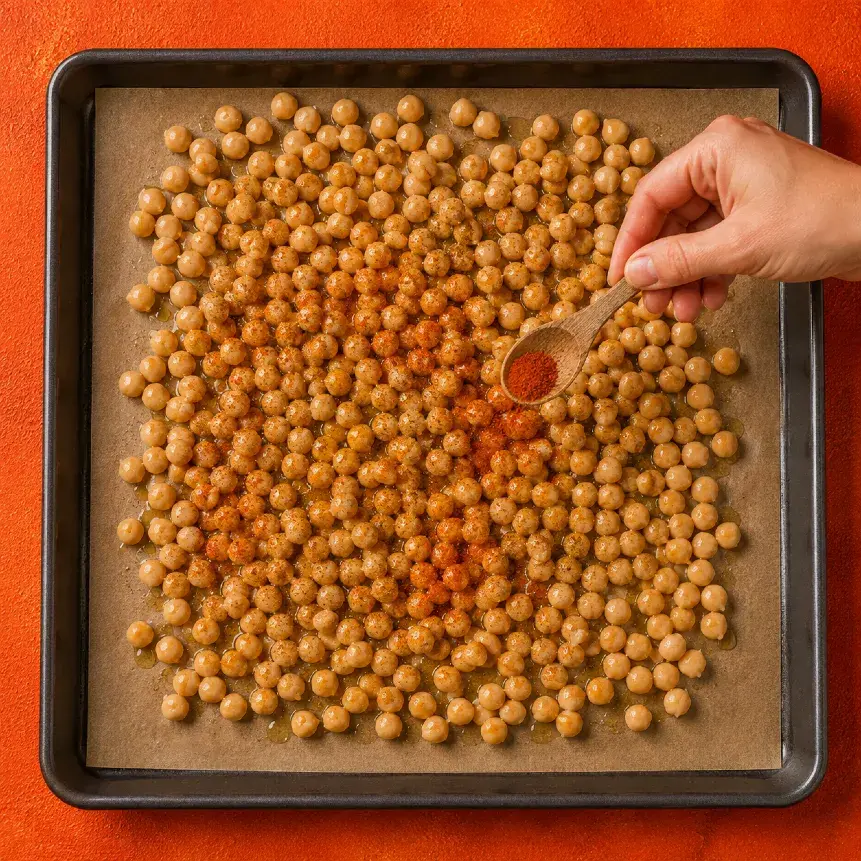 Pečený cícer na plechu pri príprave plant-based receptu