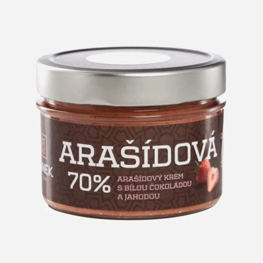 Arašidový krém s bielou čokoládou a jahodou