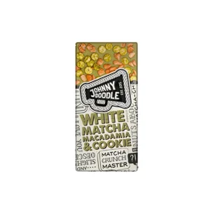 Biela čokoláda, matcha, makadamové orechy a sušienky