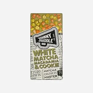 Biela čokoláda, matcha, makadamové orechy a sušienky