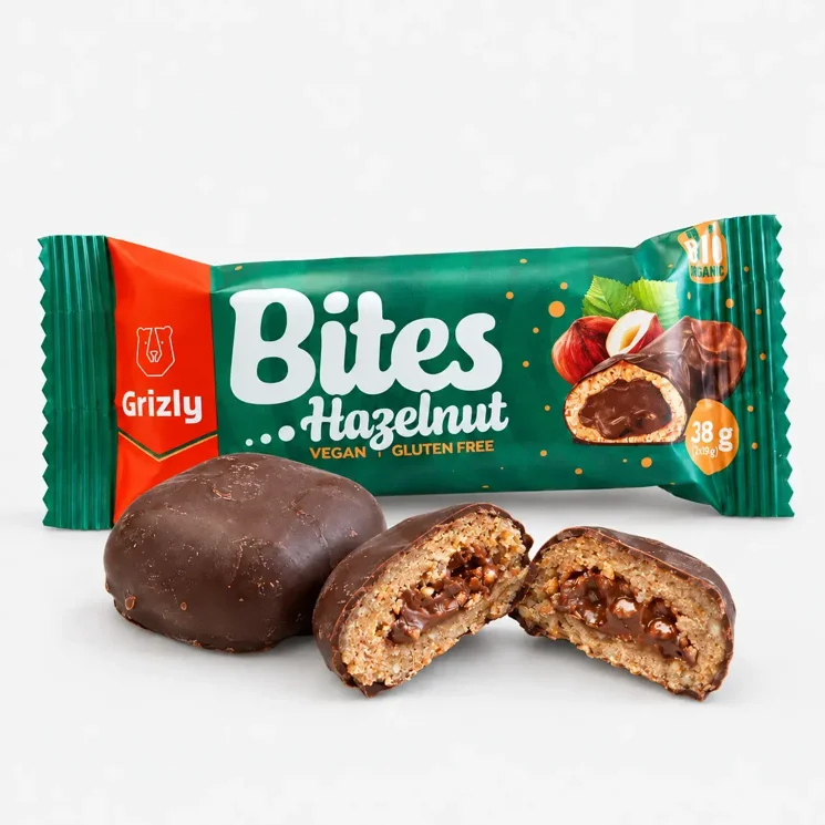 BITES Lieskovoorieškové plnené mini tyčinky v horkej čokoláde BIO (2x19 g)