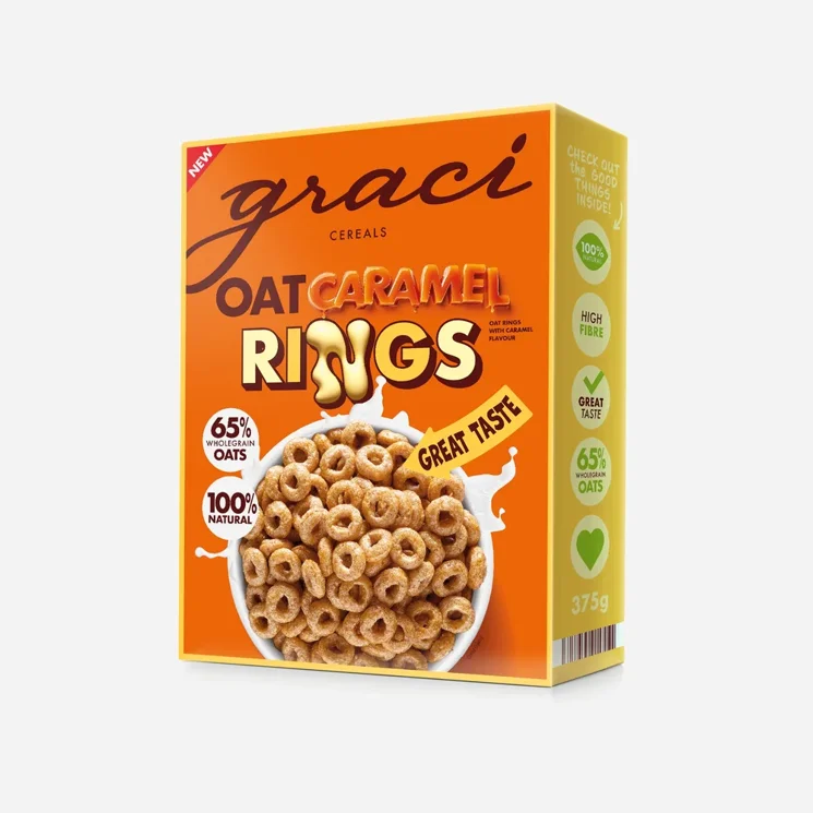 Cereálne krúžky s karamelovou príchuťou