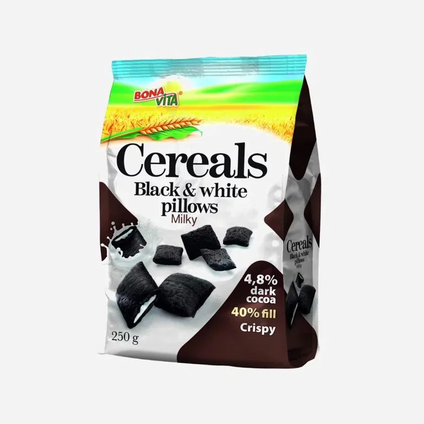 Cereálne vankúšiky Black white pillows s mliečnou náplňou