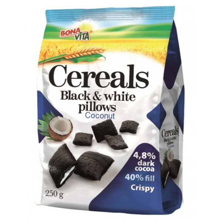 Cereálne vankúšiky s náplňou Black white pillows s kokosom