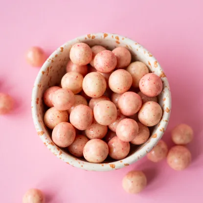 Chrumkavé guličky s jogurtovou príchuťou a malinami