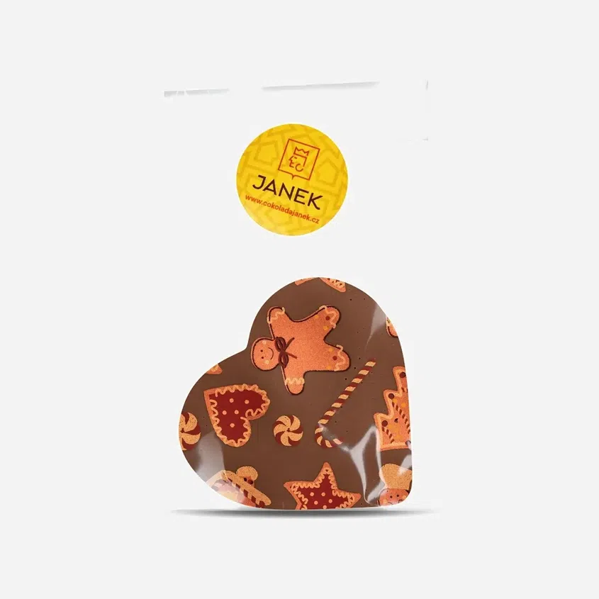 Čokoládovna Janek Mliečne čokoládové srdiečko s vianočnou potlačou