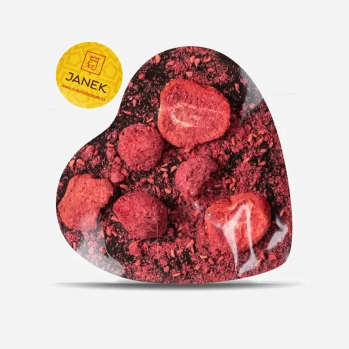 Čokoládovňa Janek Veľké horké čokoládové srdiečko s lyofilizovanými jahodami a malinami