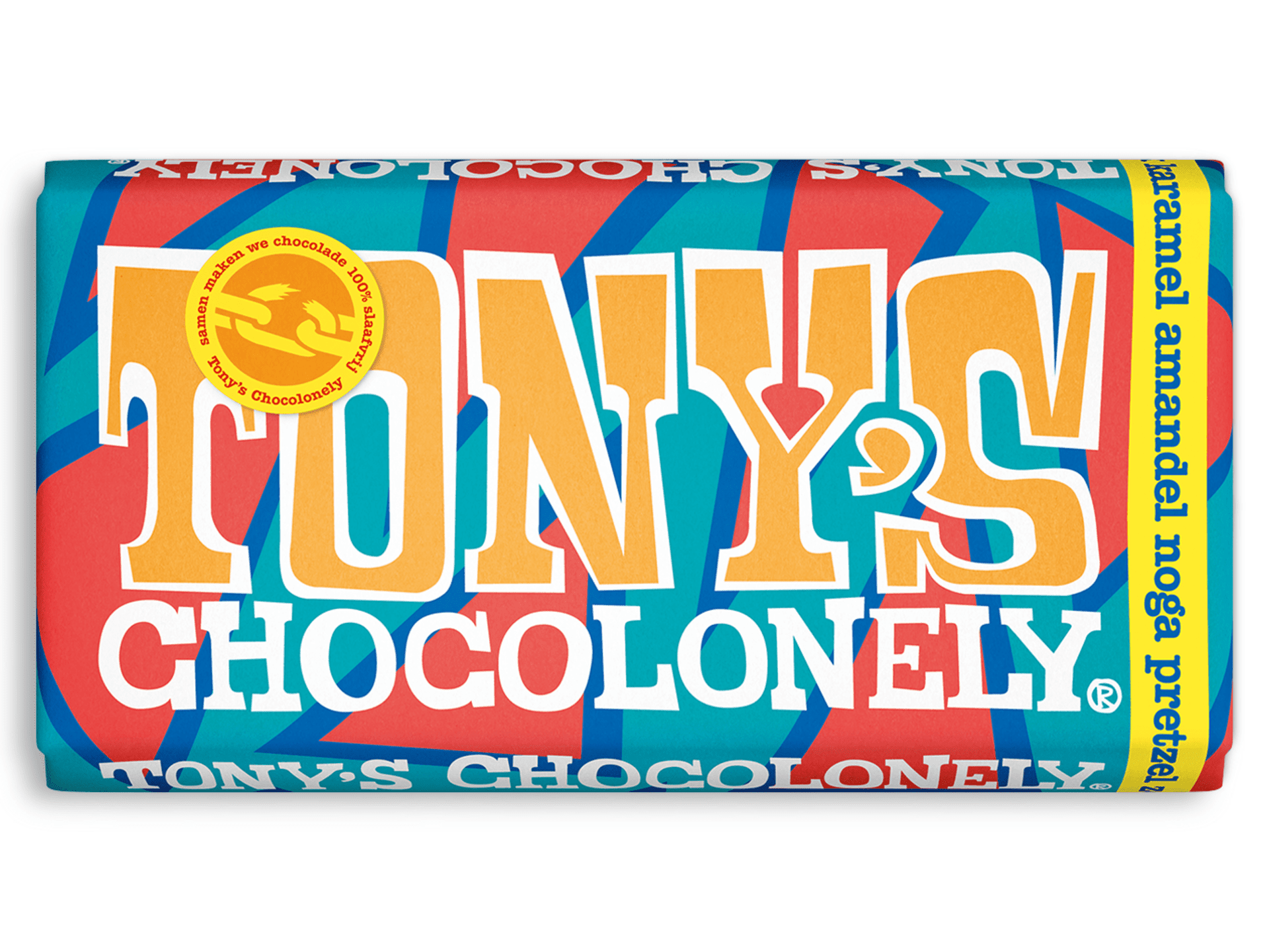 Tony&apos;s Chocolonely Mliečna čokoláda, karamel, mandle, praclíky, nugát a morská soľ 180 g