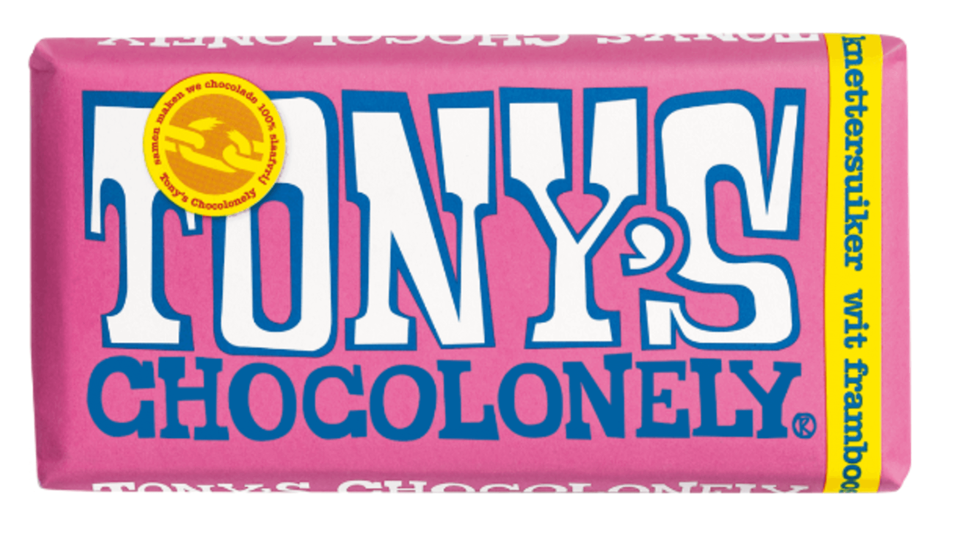 E-shop Tony 's Chocolonely Biela čokoláda, maliny a praskajúci cukor 180 g