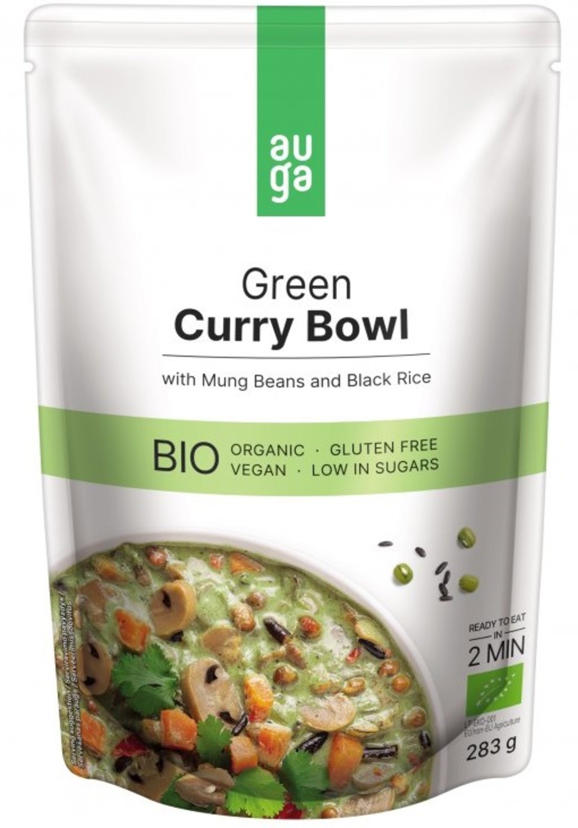 E-shop Auga Green curry bowl – so zeleným karí korením, fazuľami mungo a čiernou ryžou BIO 283 g