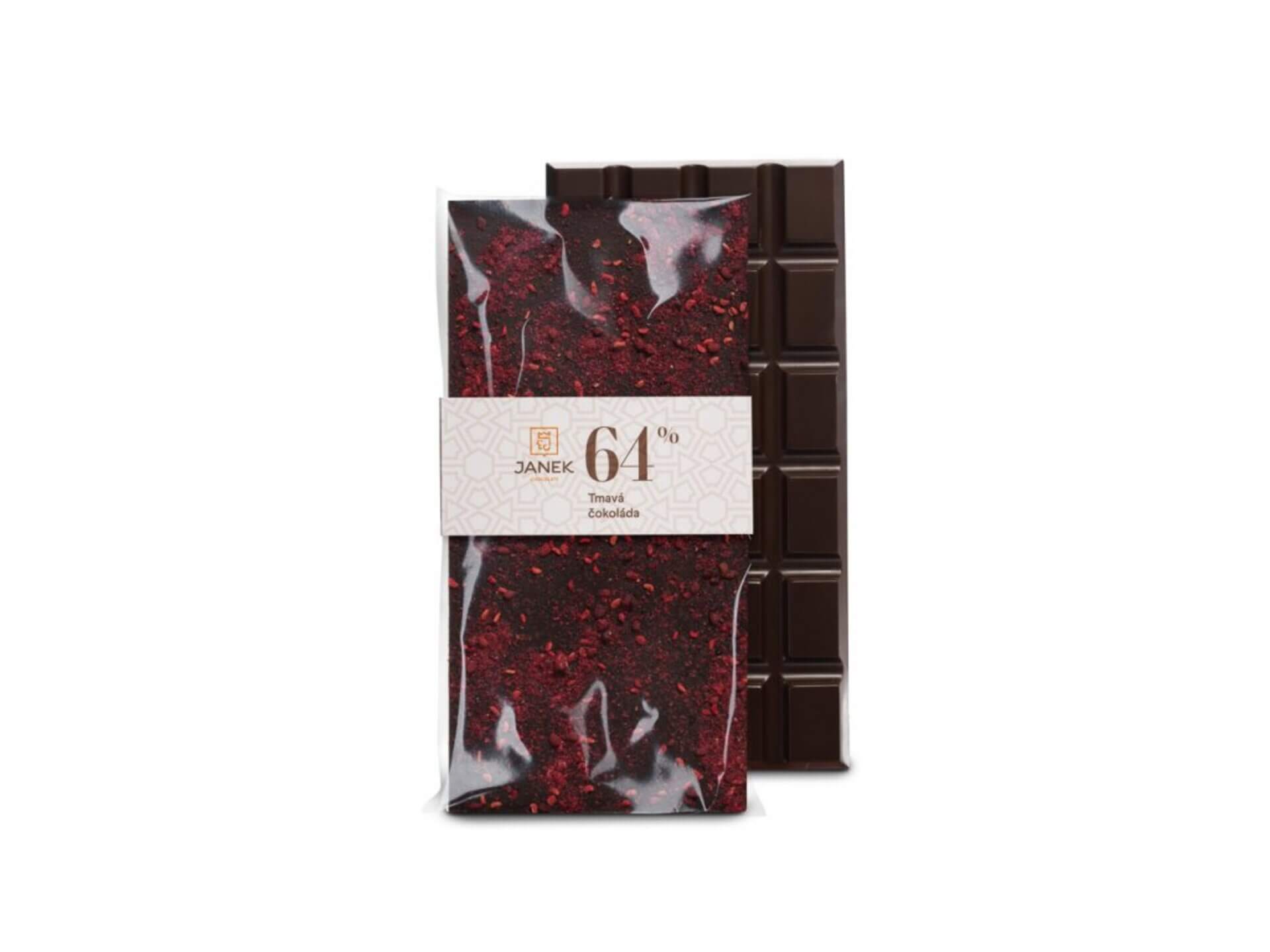Čokoládovňa Janek Tmavá čokoláda s drvenými ostružinami a lyofilizovanými malinami 85 g