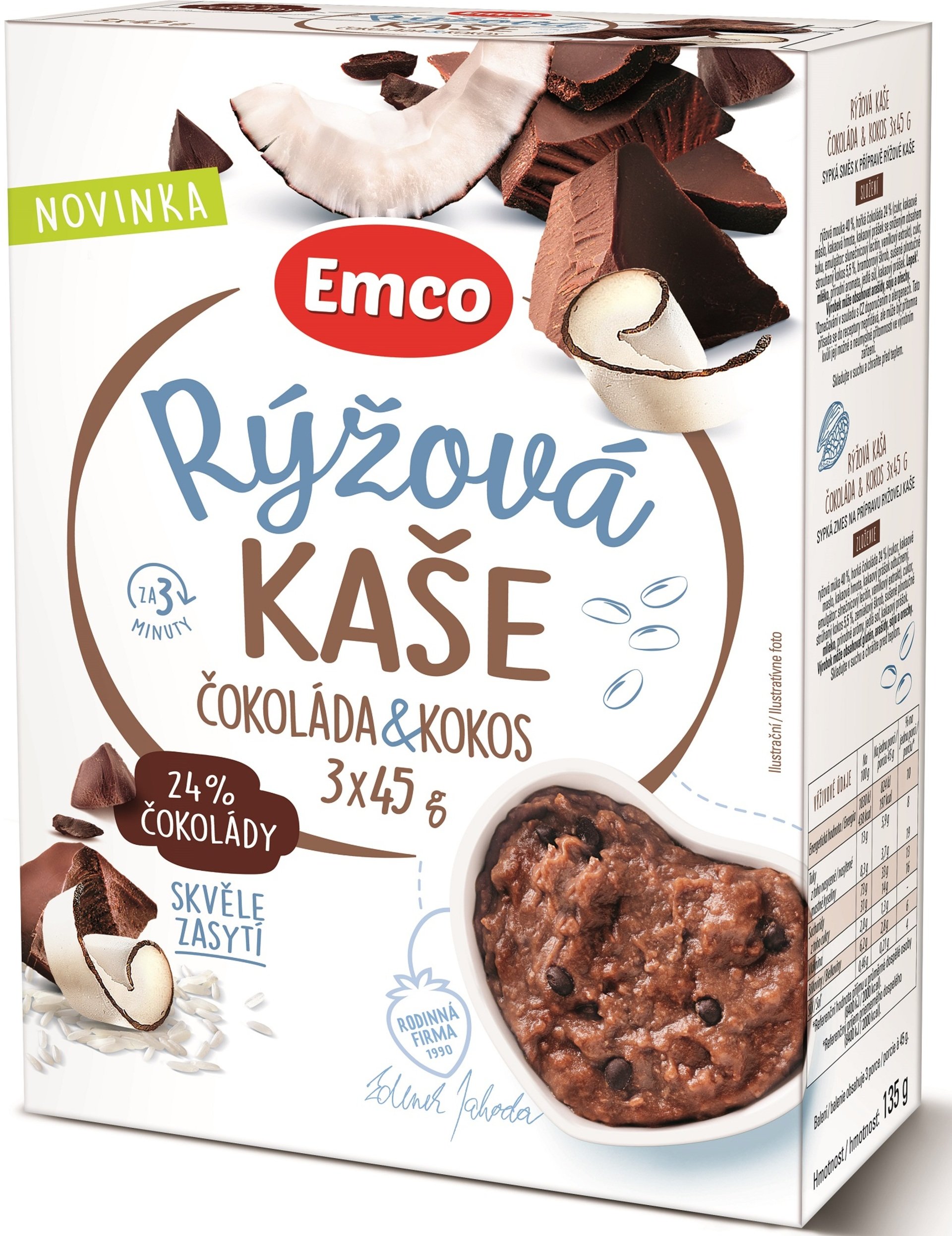 Emco Ryžová kaša čokoláda a kokos 3x45 g