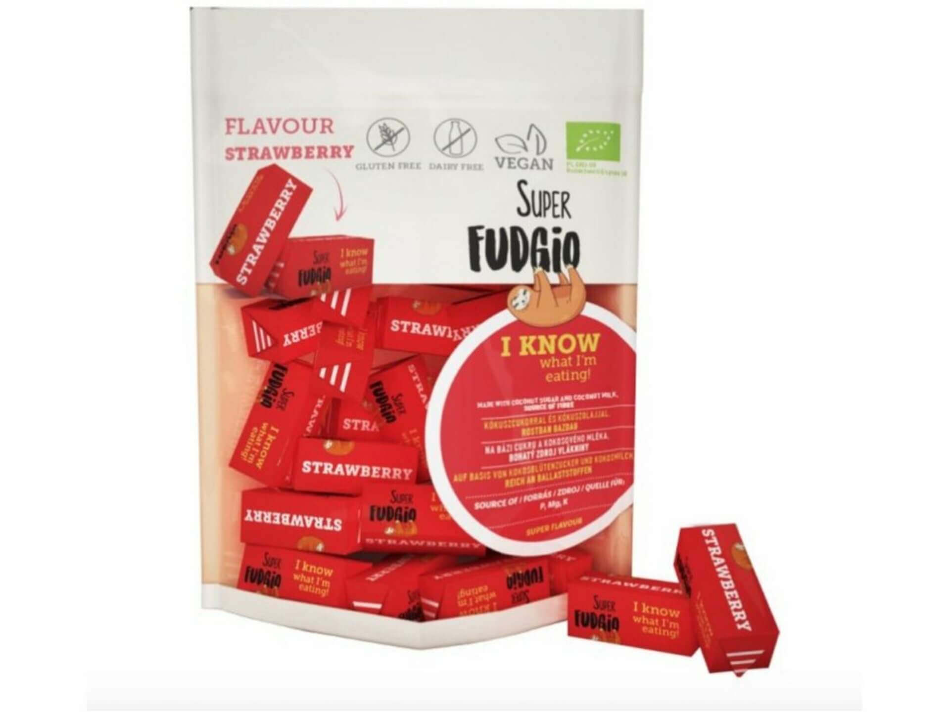 E-shop Super Fudgio Vegánske karamelky - jahoda BIO 150 g