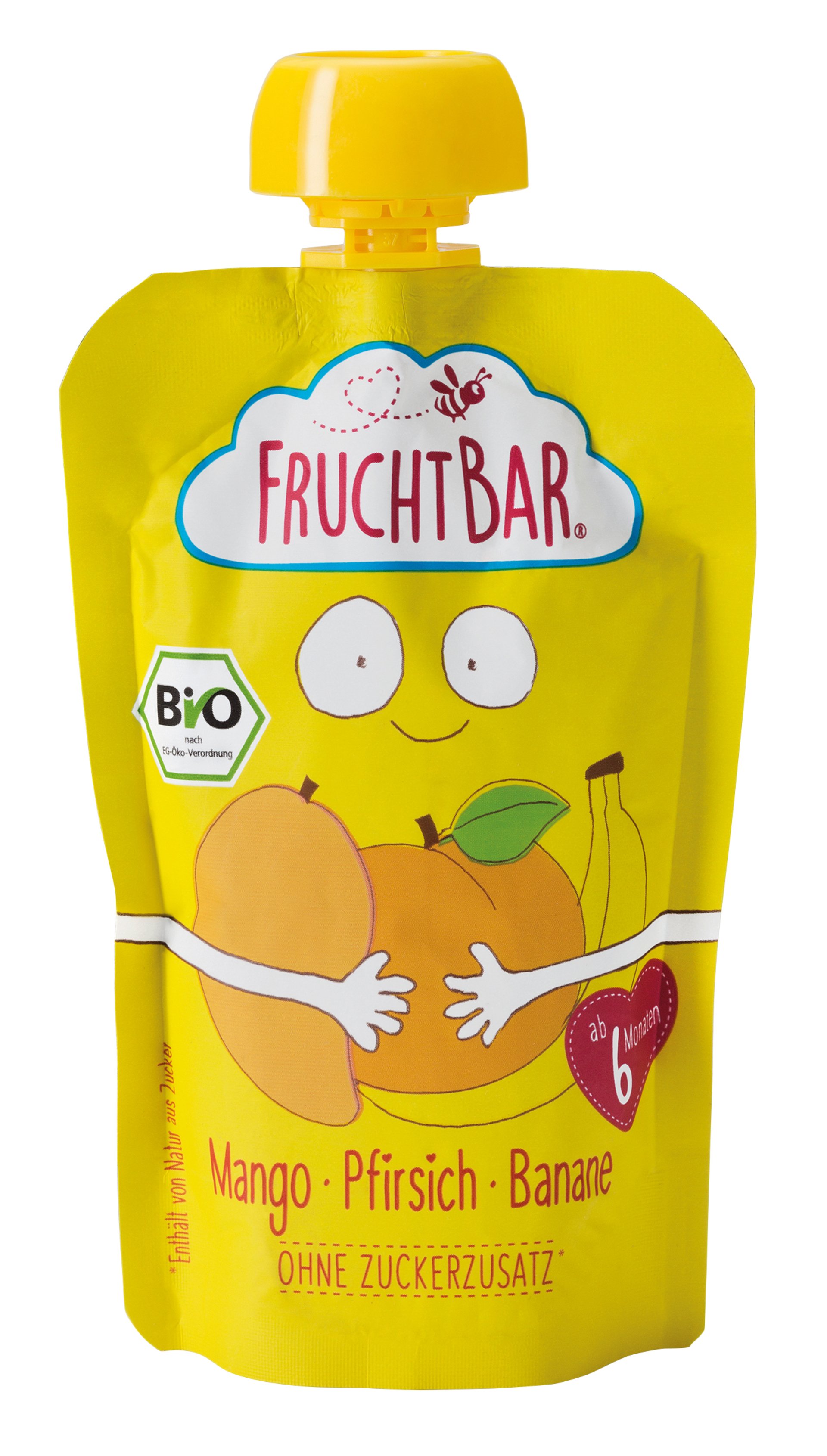 E-shop FruchtBar Ovocné vrecko s banánom, broskýň a mangom BIO 100 g