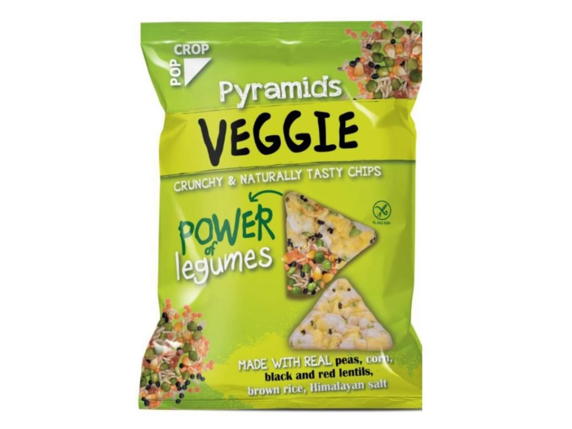 Popcrop Bezlepkové veggie kukuričné pyramídky so zeleným hráškom 25 g