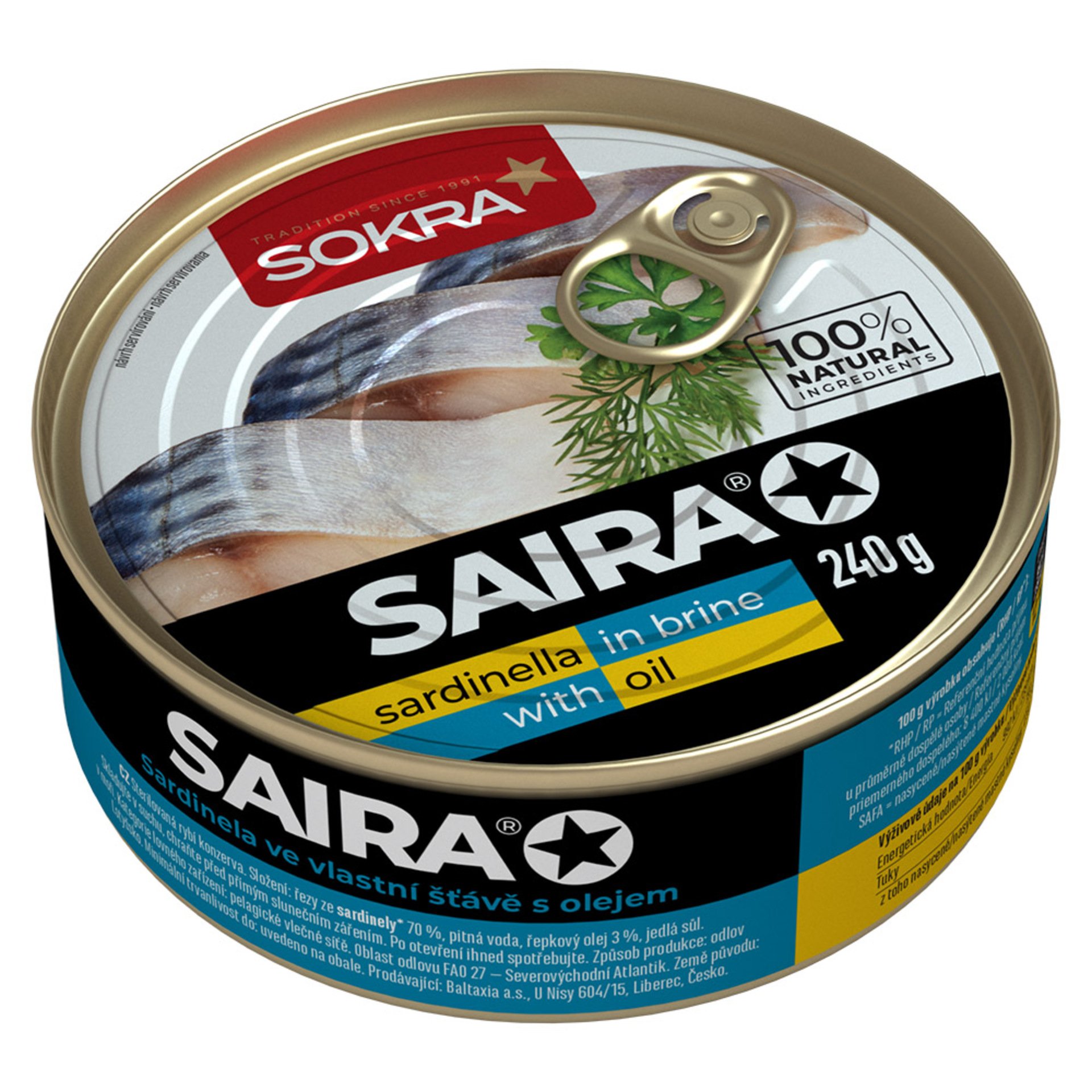 Sokra Saira sardinky vo vlastnej šťave s prídavkom oleja 240 g