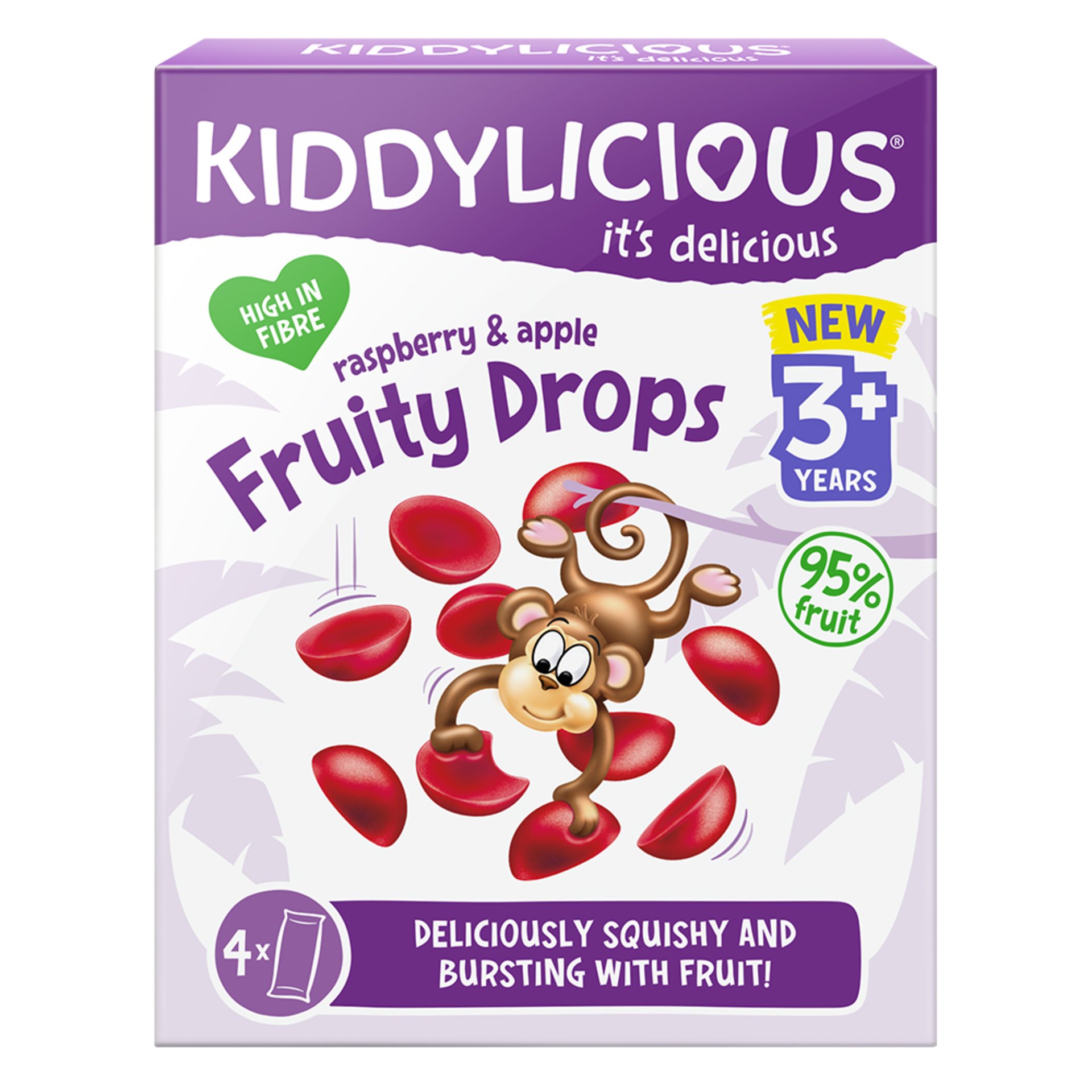 E-shop Kiddylicious Ovocné želé cukríky jablko a malina 3+ 4x16 g