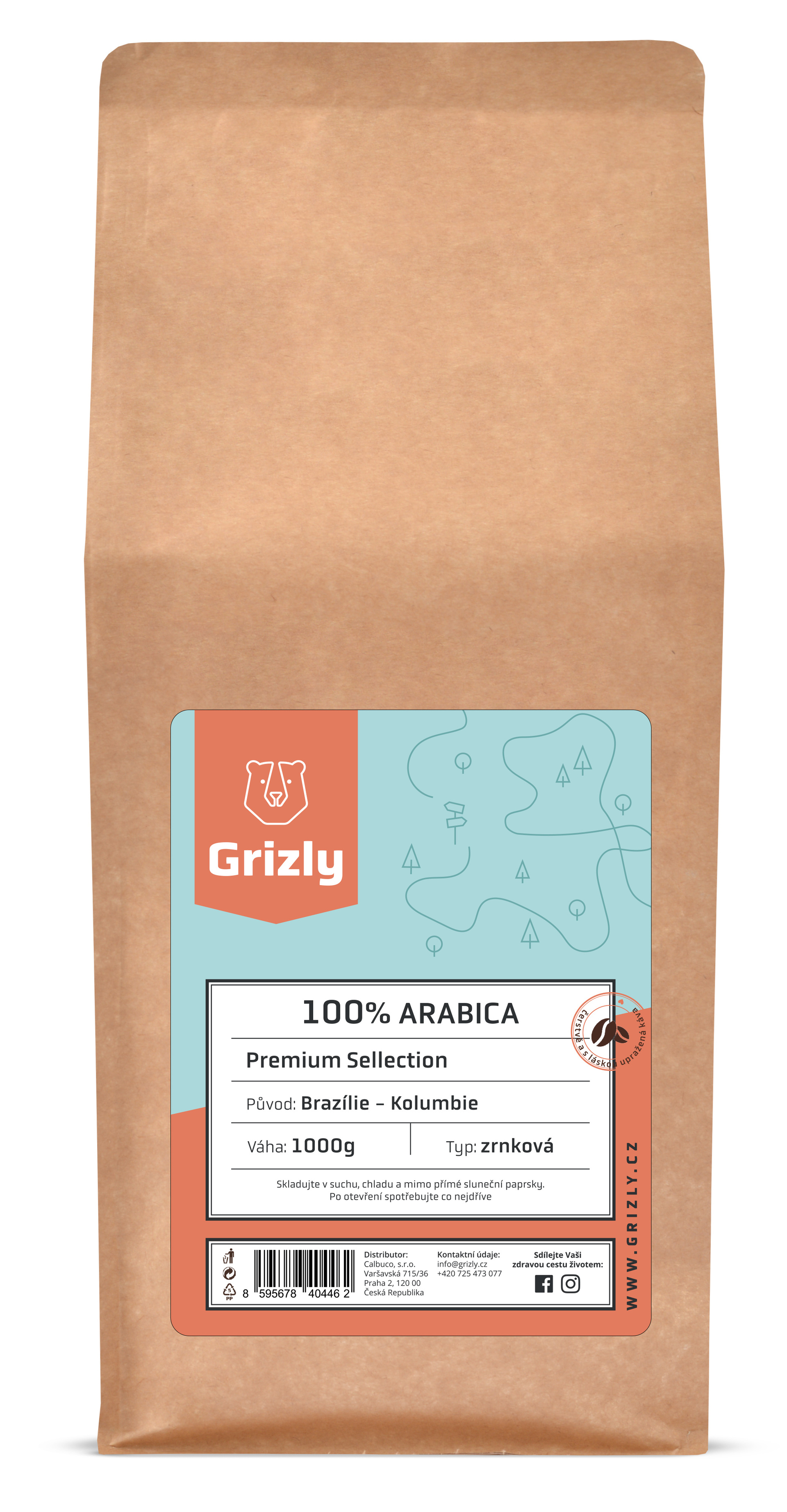 E-shop GRIZLY Pražená zrnková káva 100% Arabica Premium Selection 1000 g