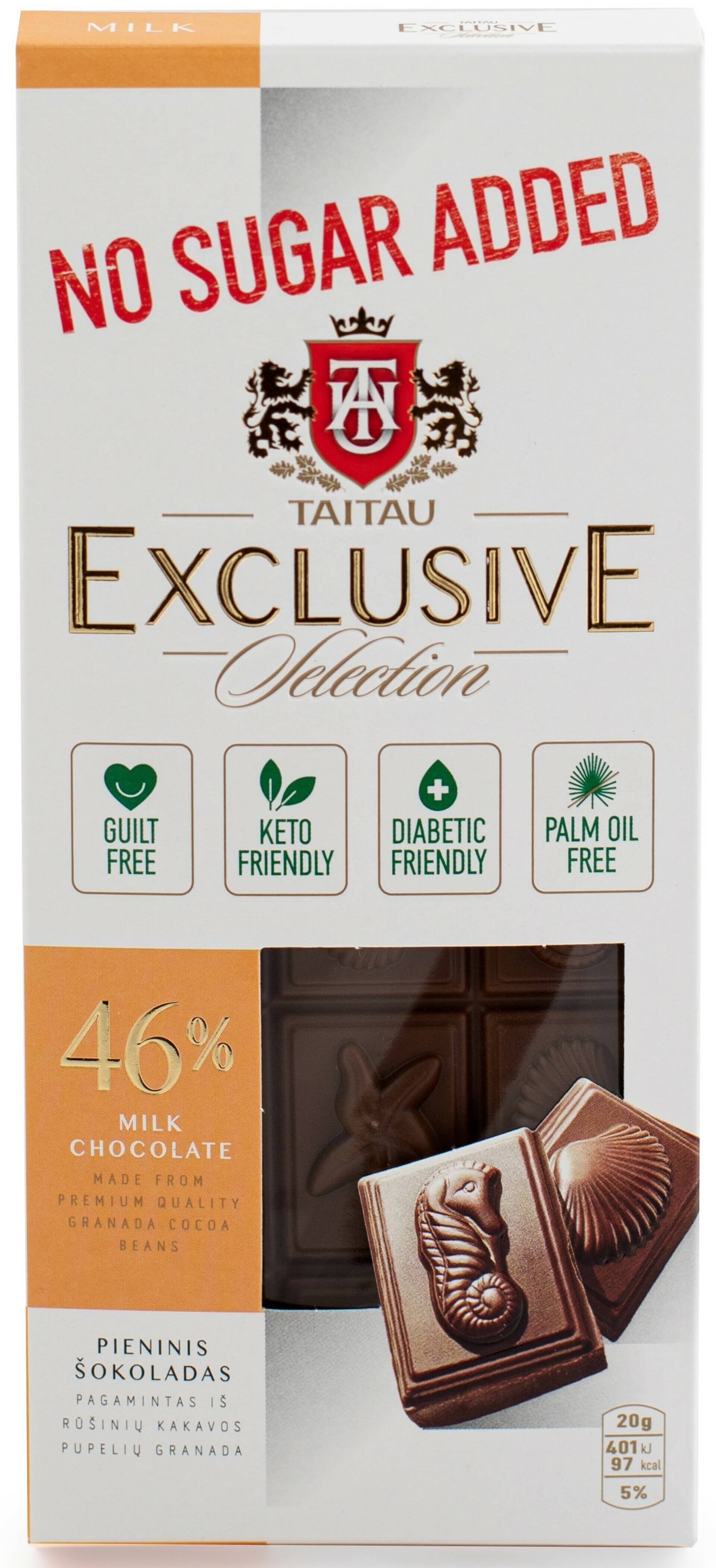 E-shop Taitau Exclusive Selection Mliečna čokoláda bez cukru 46% 100 g
