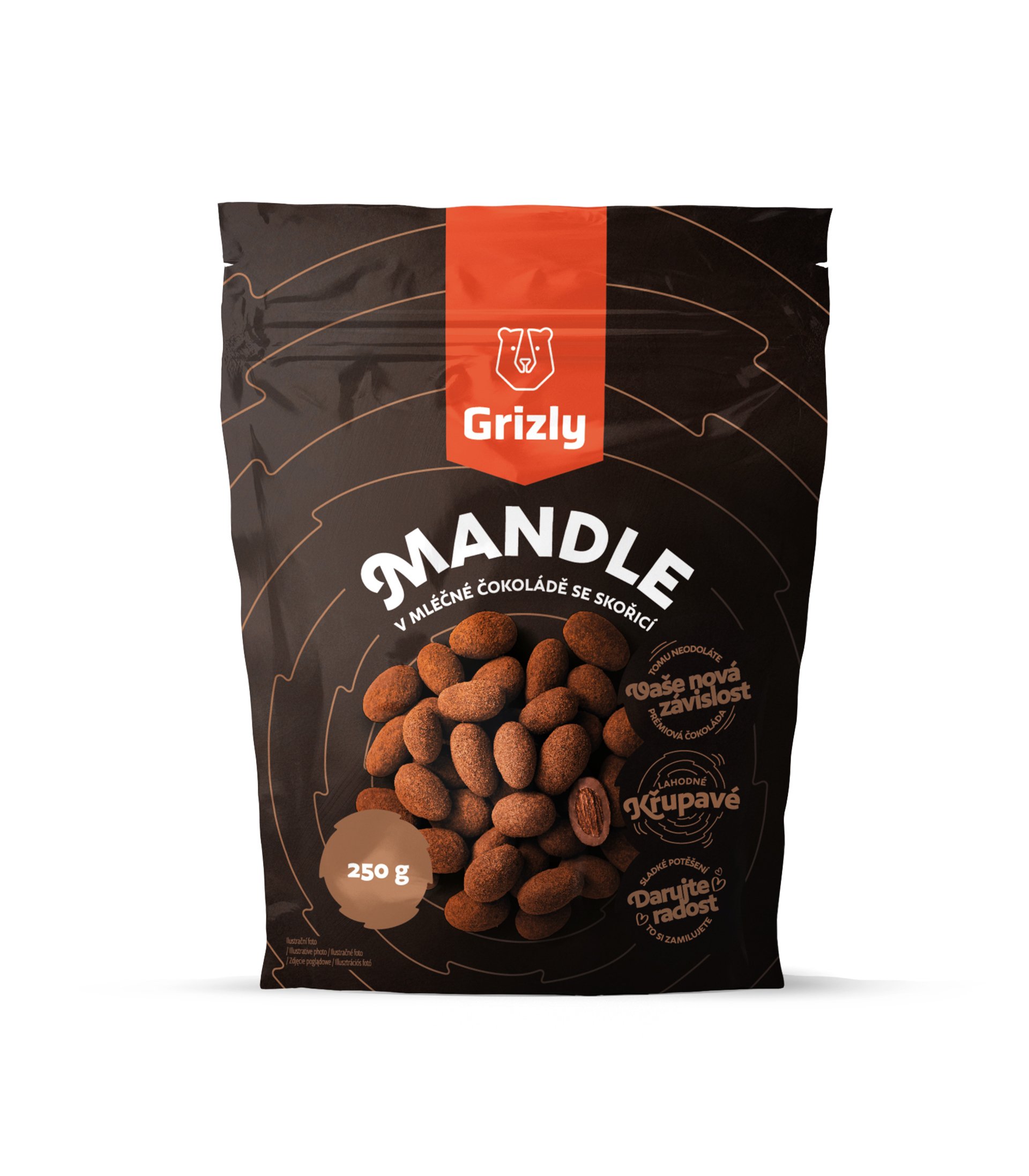 E-shop GRIZLY Mandle v mliečnej čokoláde so škoricou 250 g