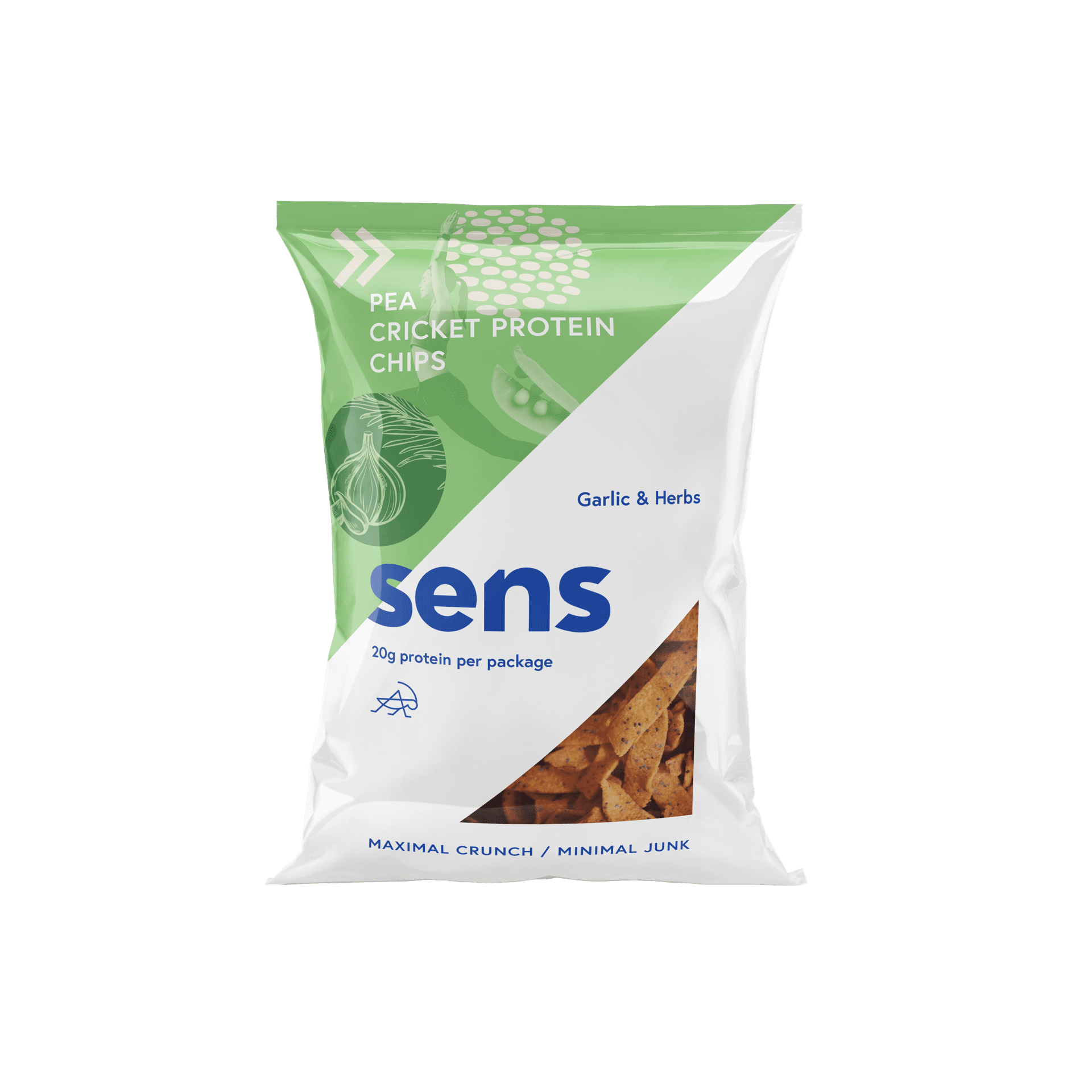 E-shop Sens Proteínové chipsy s cvrččím proteínom cesnak a bylinky 80 g