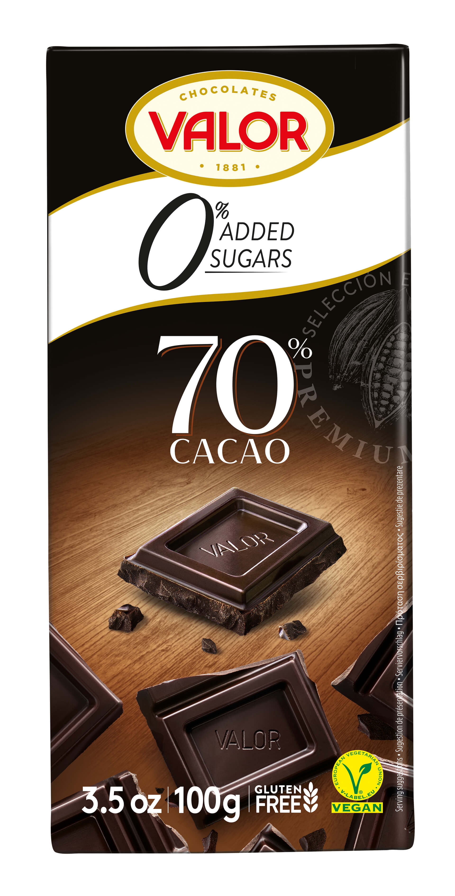 E-shop VALOR Čokoláda bez cukru, lepku horká 70% 100 g