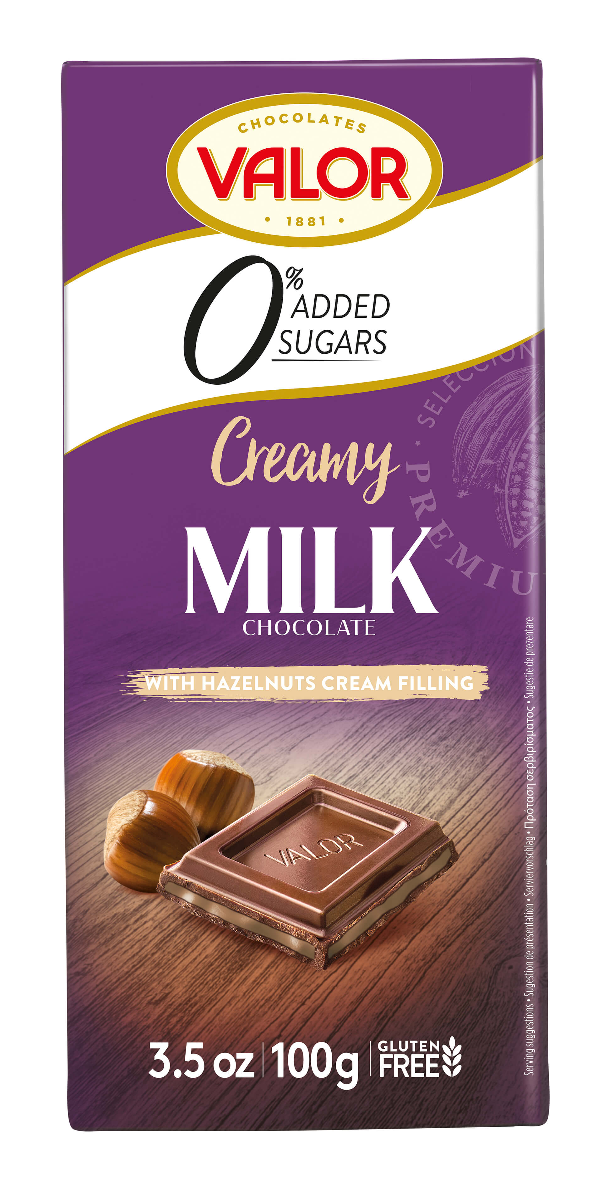Valor Mliečna čokoláda mliečna plnená krémom 35%, bez pridania cukru 100 g