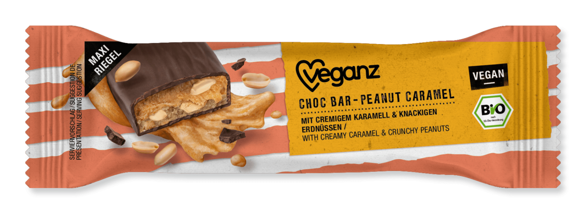 E-shop Veganz Čokoládová tyčinka s arašidmi a karamelom BIO 50 g
