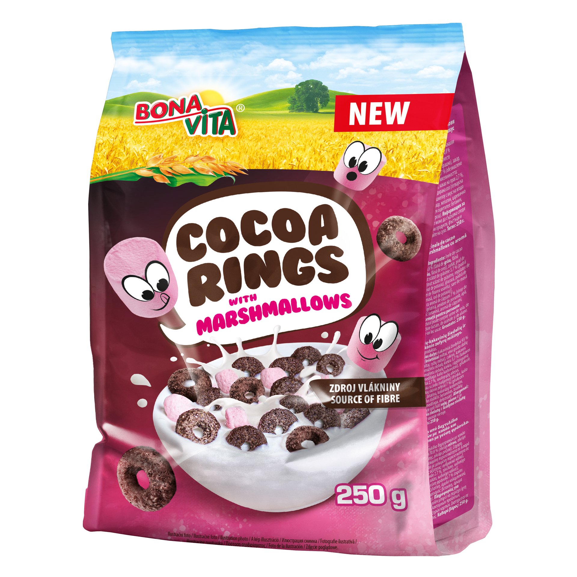 E-shop Bonavita Detské cereálie Cocoa Rings s marshmallows 250 g