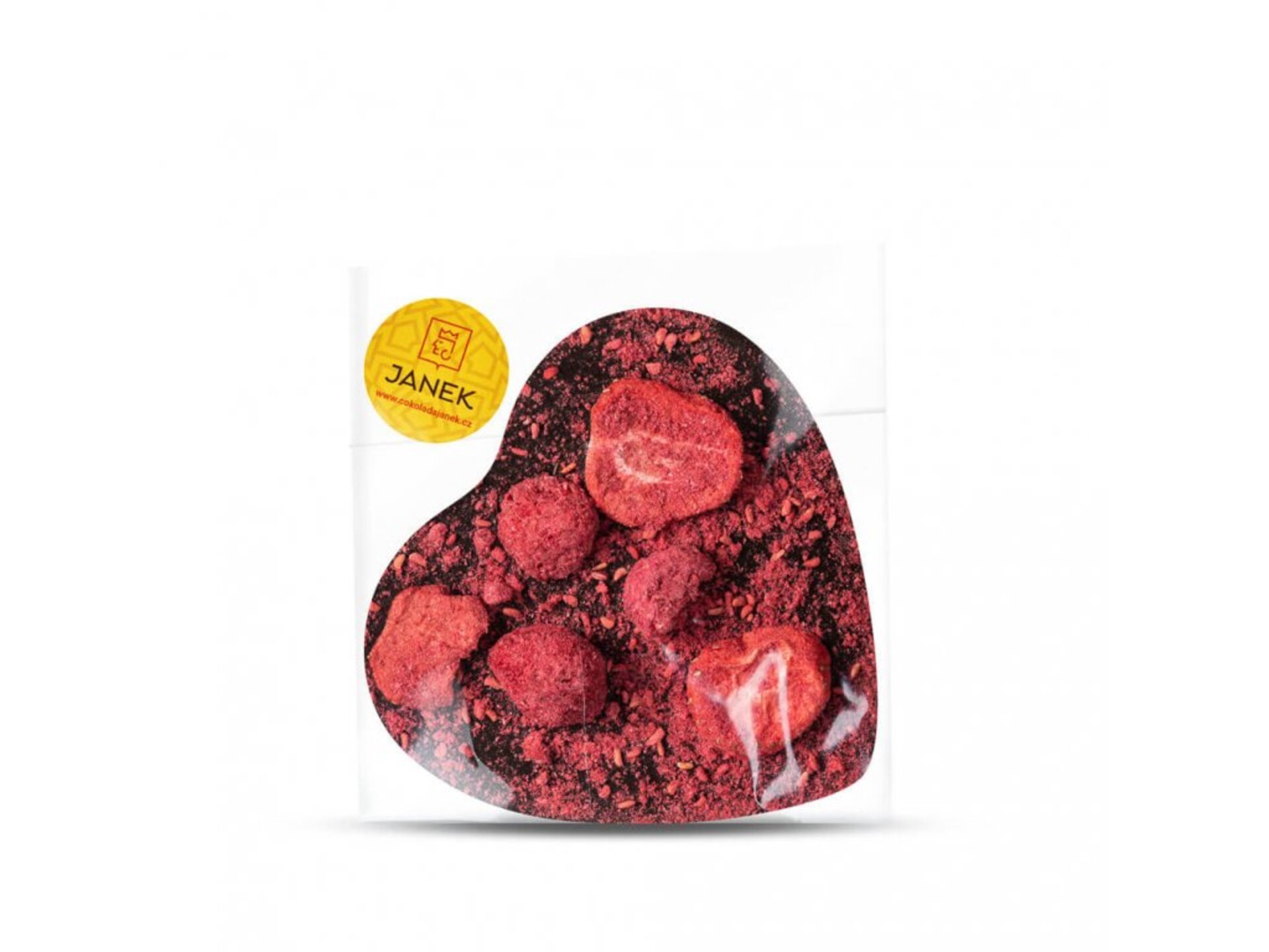 E-shop Čokoládovňa Janek Veľké horké čokoládové srdiečko s lyofilizovanými jahodami a malinami 60 g