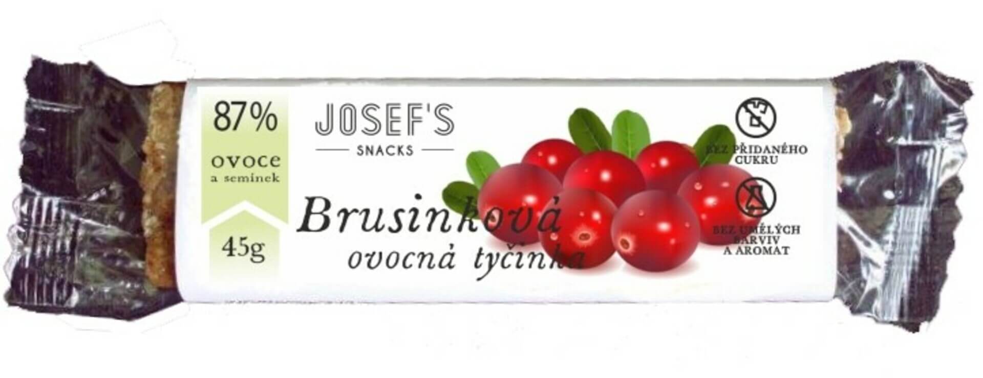 E-shop Josef 's snacks Ovocná brusnicová tyčinka 45 g
