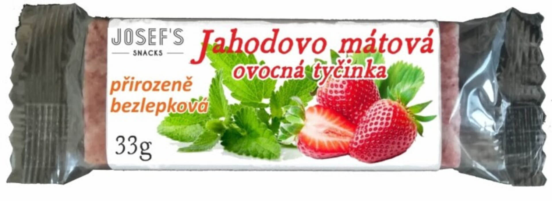 E-shop Josef's snacks Mäta s jahodami bezlepková tyčinka 33 g