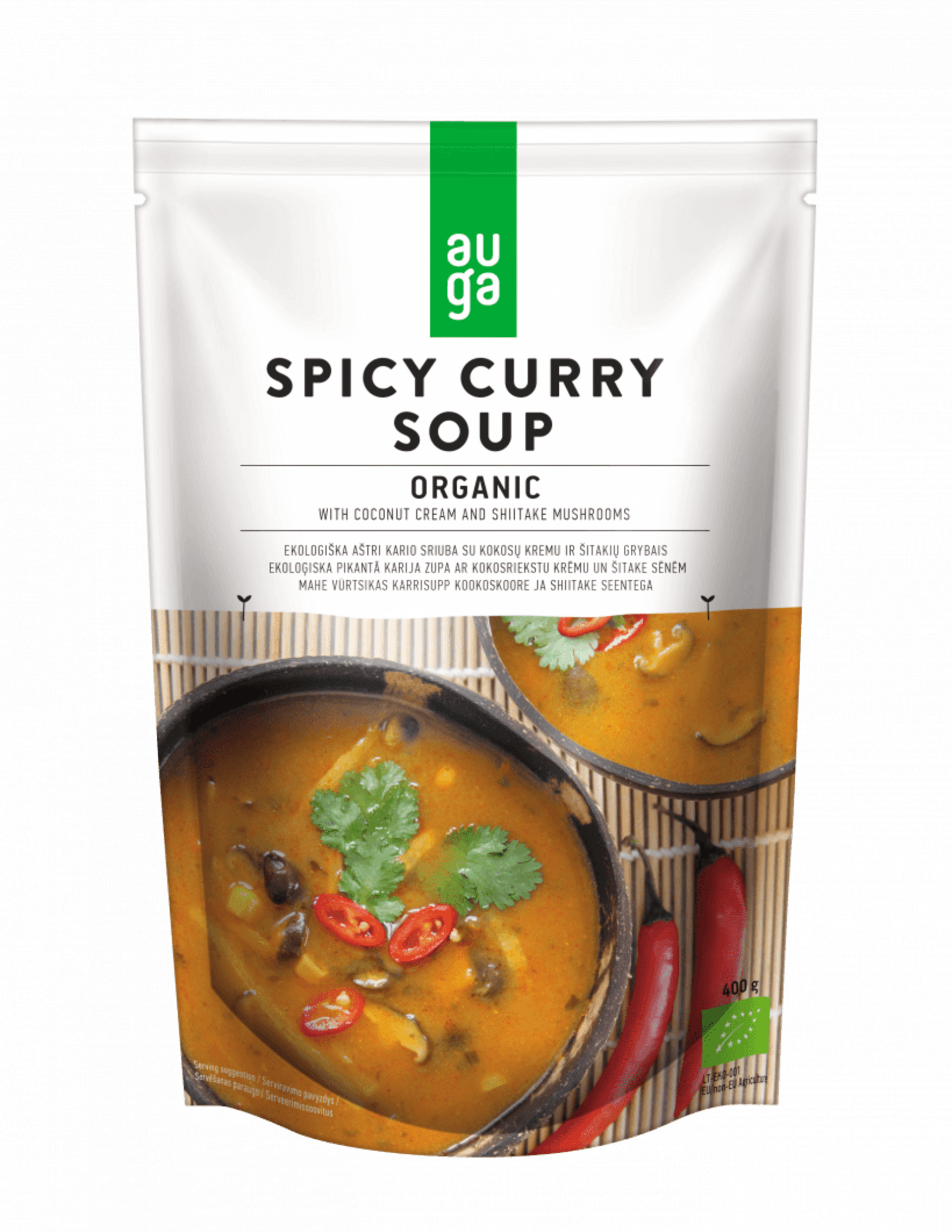E-shop Auga Pikantná curry polievka s kokosom a hubami shiitake BIO 400 g