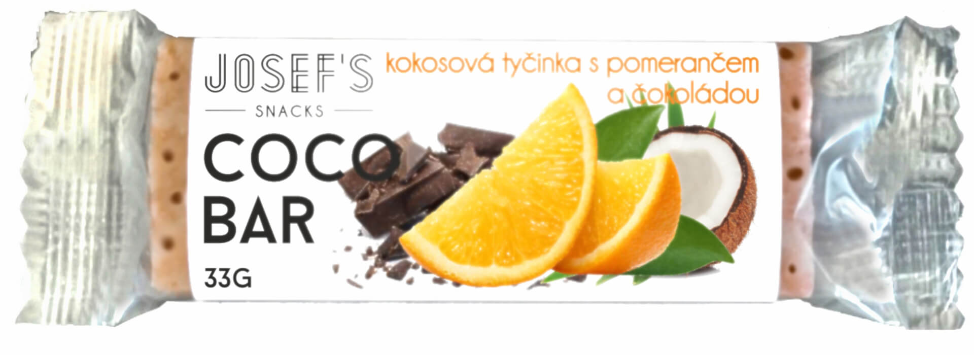 Josef's snacks Tyčinka kokosová s pomarančom a čokoládou 33 g