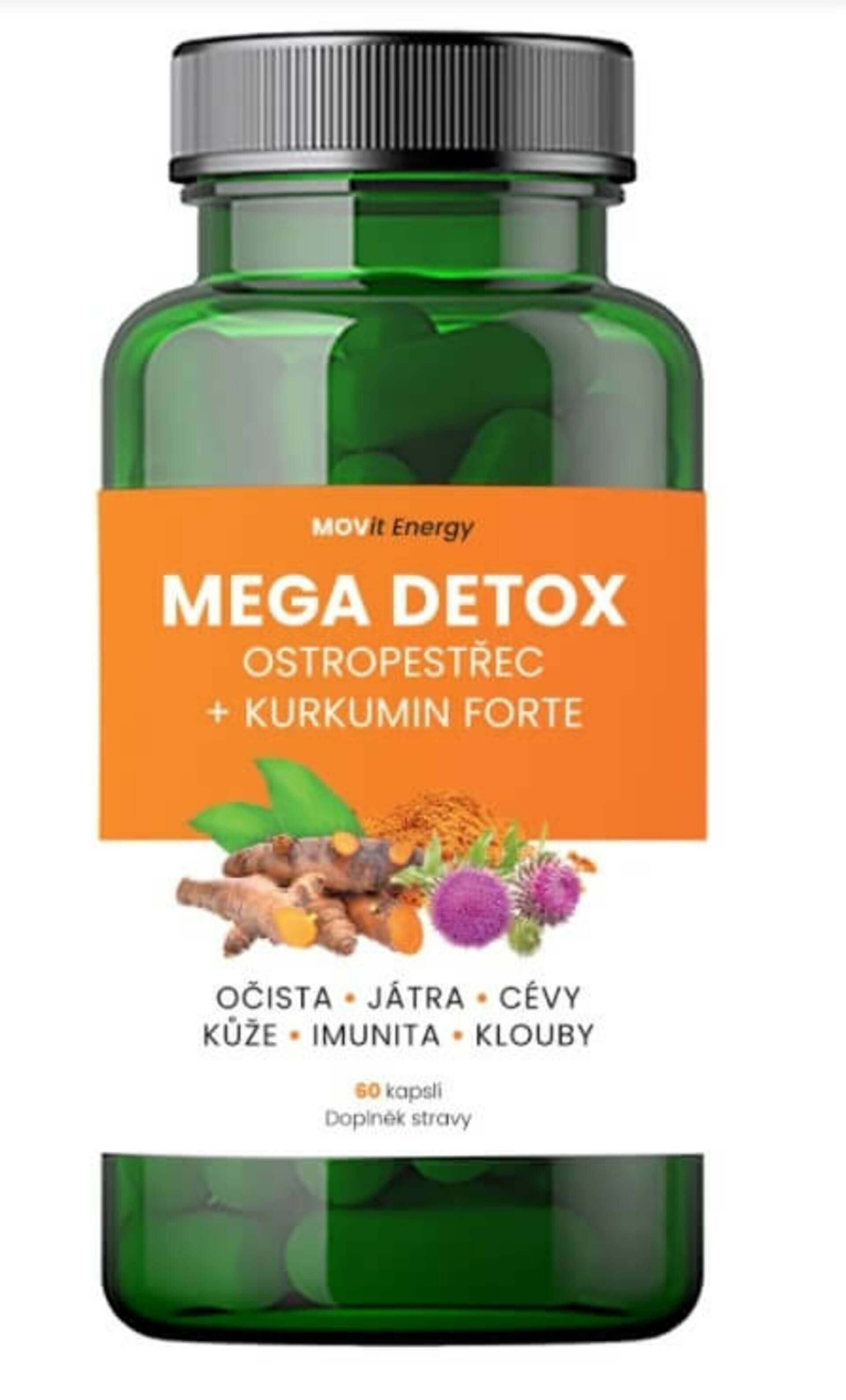 Movit energy Mega Detox Ostropestrec + Kurkumín FORTE, 60 kapslí