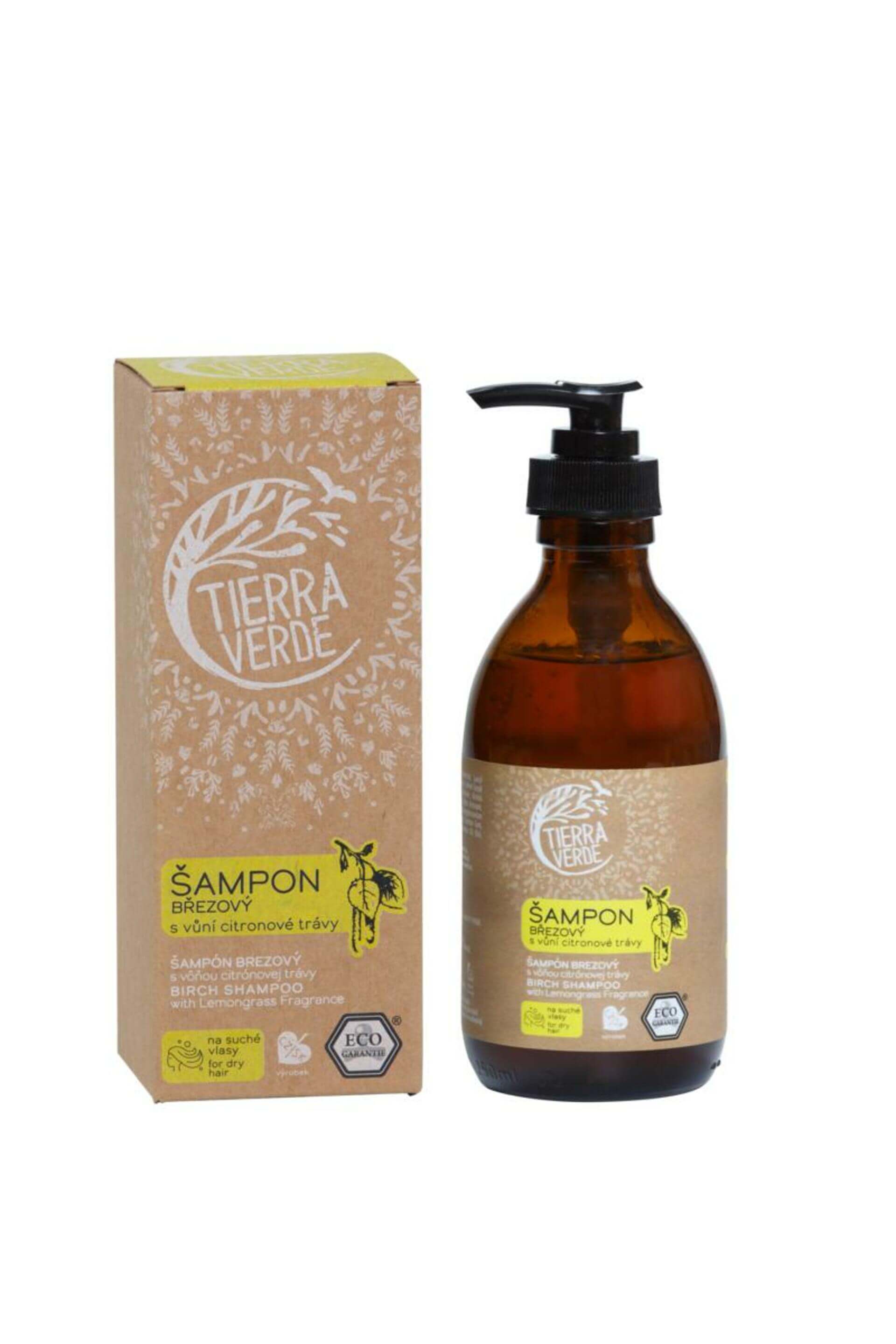 E-shop Tierra Verde Šampón brezový s vôňou citrónovej trávy 230 ml (sklenená fľaštička)