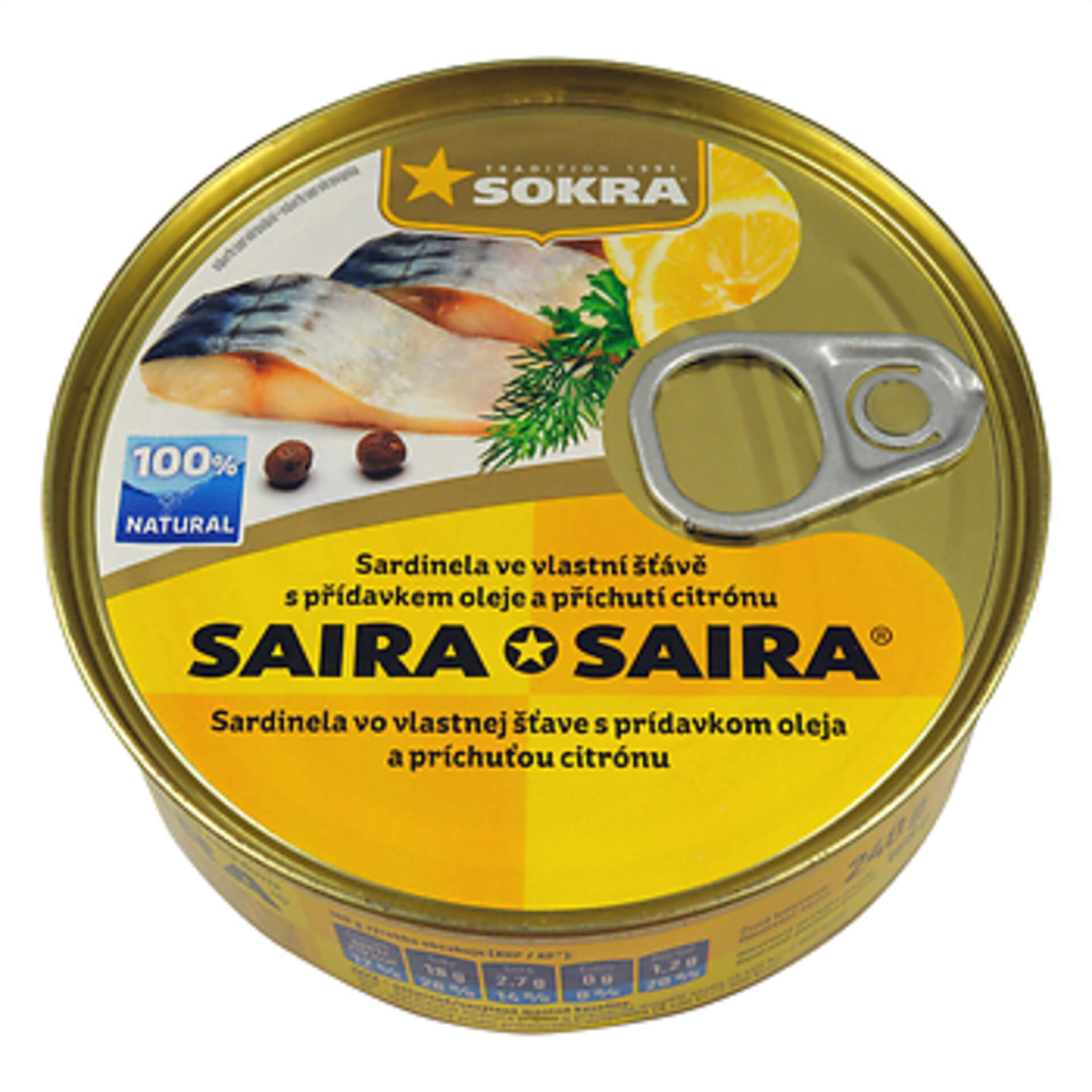 E-shop Sokra Saira sardinky vo vlastnej šťave, citrón 240 g