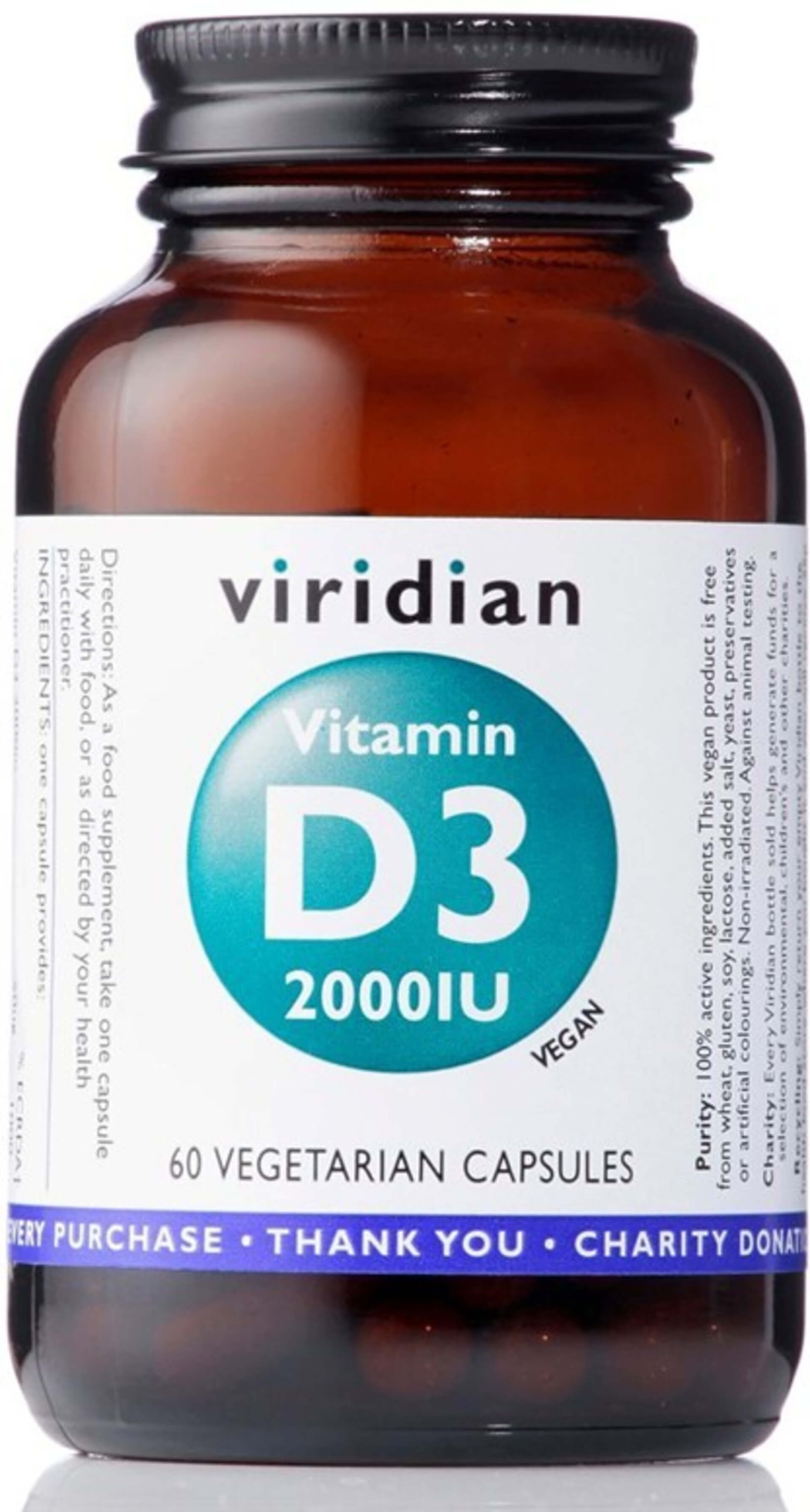 Ciapky - Viridian vitamín D3 (vegan) 2000iu Veg čiapky 60 (274)