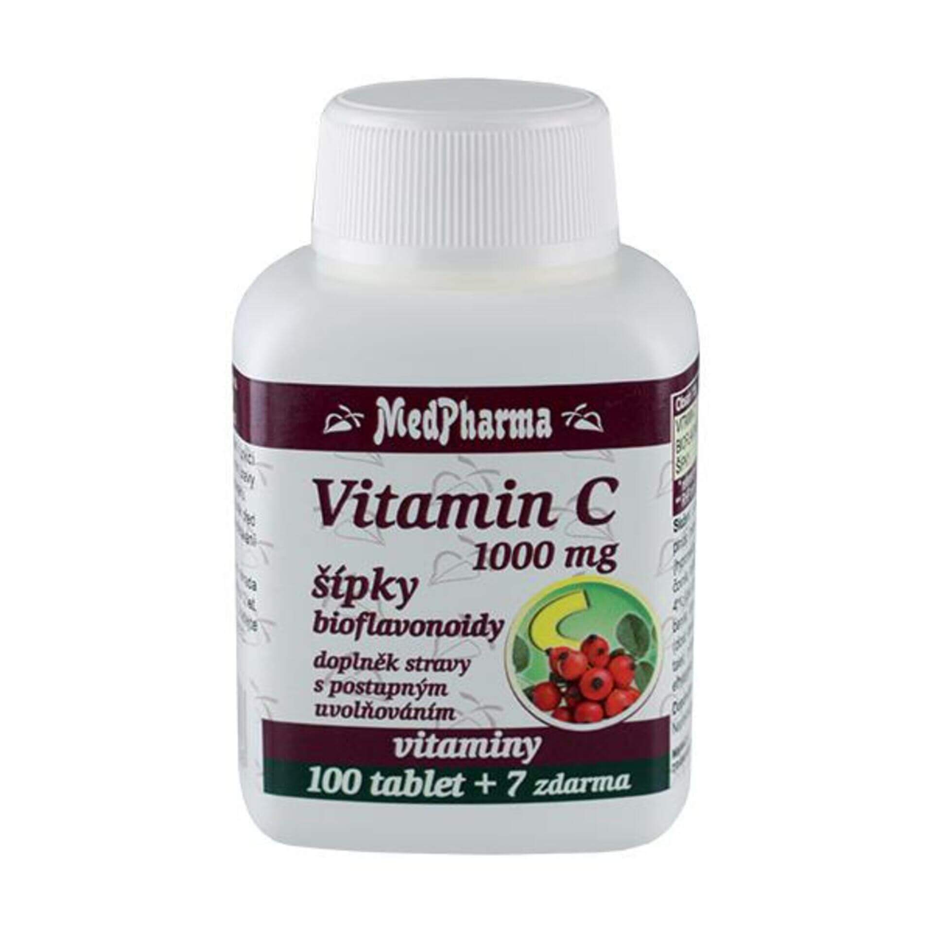 Medpharma  - MedPharma VITAMÍN C 1000 mg so šípkami tbl (s postupným uvoľňovaním) (100+7 zadarmo) 1x107 ks