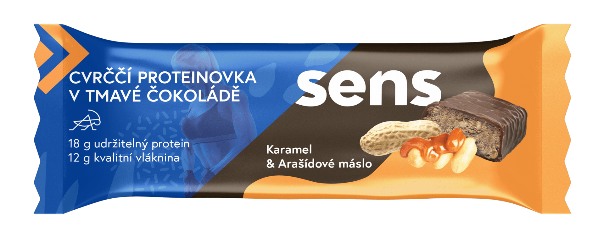 E-shop Sens Cvrčia proteínovka v tmavej čokoláde - karamel a arašidové maslo 60 g