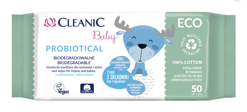 Cleanic baby Probiotické vlhčené obrúsky ECO 50 ks