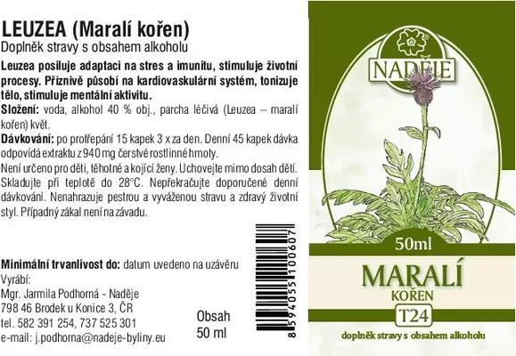 Naděje - Podhorná Leuzea - ​​Maralí koreň tinktúra z byliny 50 ml