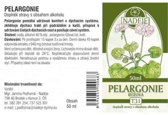 Náděje - Podhorná Pelargonia ružová tinktúra z byliny 50 ml