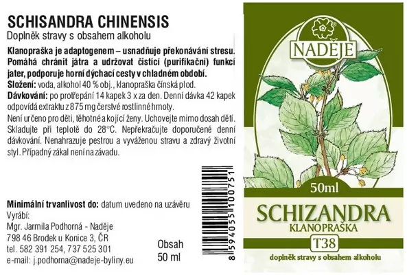 Naděje - Podhorná Schizandra - Klanopraška tinktúra z byliny 50 ml