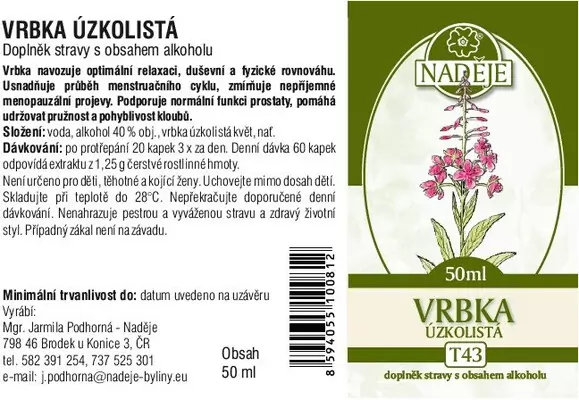Náděje - Podhorná Vrbka úzkolistá tinktúra z byliny 50 ml