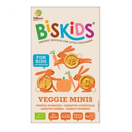 Detské celozrnné mini sušienky s mrkvou a tekvicou bez prid. cukru BIO