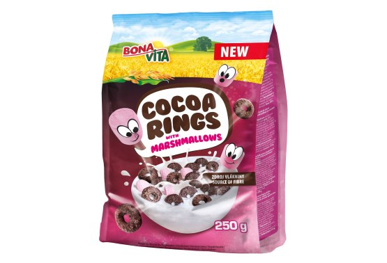 Detské cereálie Cocoa Rings s marshmallows